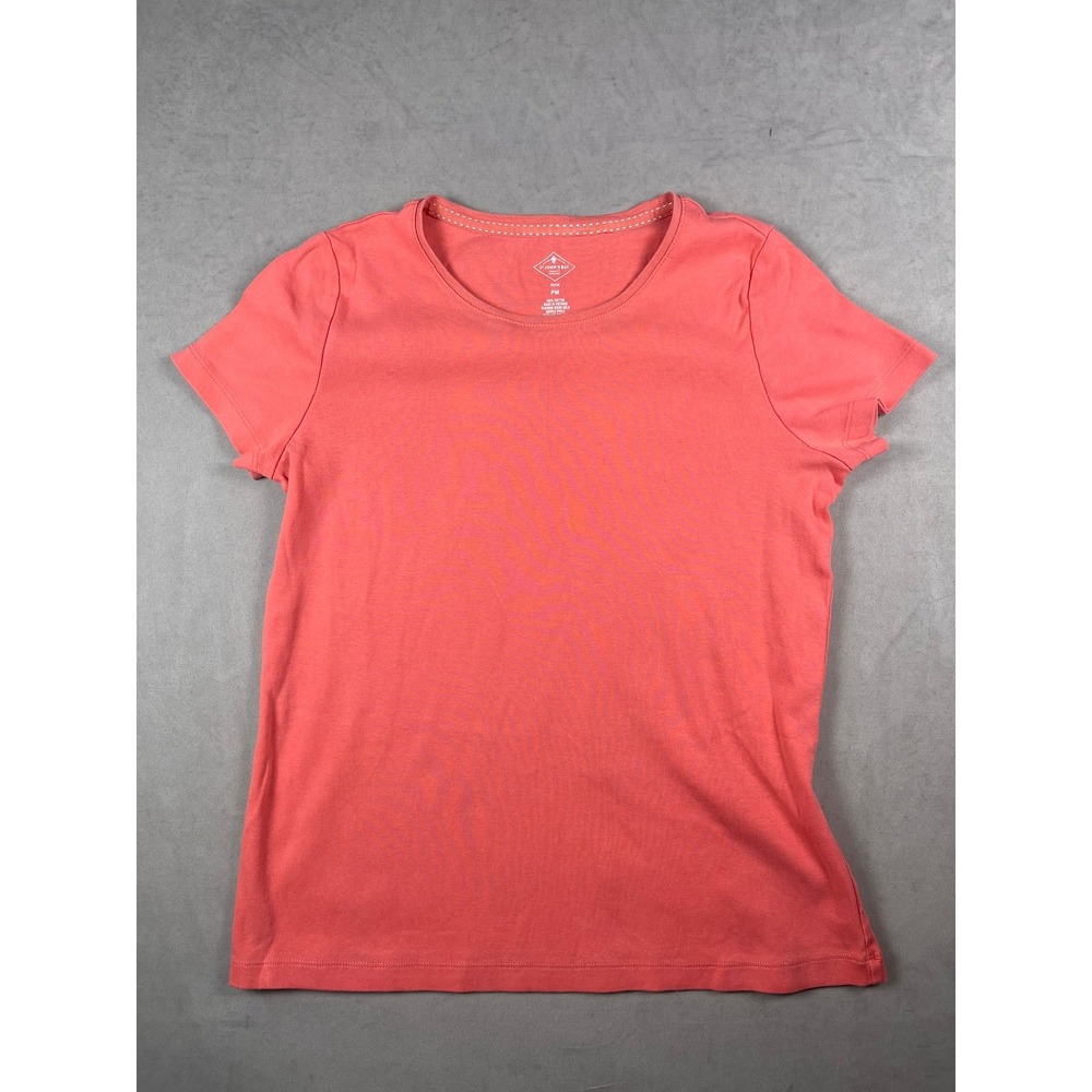 St Johns Bay Womens Petite Medium Coral Pink Cotton Short Sleeve Crewneck Tee